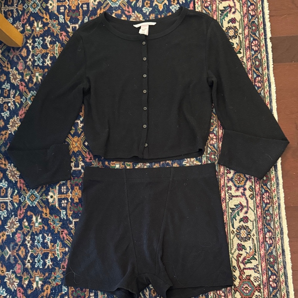 Black Cropped Cardigan and Shorts Set